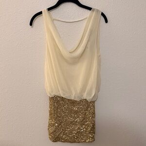 Foreign Exchange Cream and Gold Backless Dress